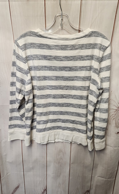 Talbots Women's Size L Petite White & Blue Sweatshirt