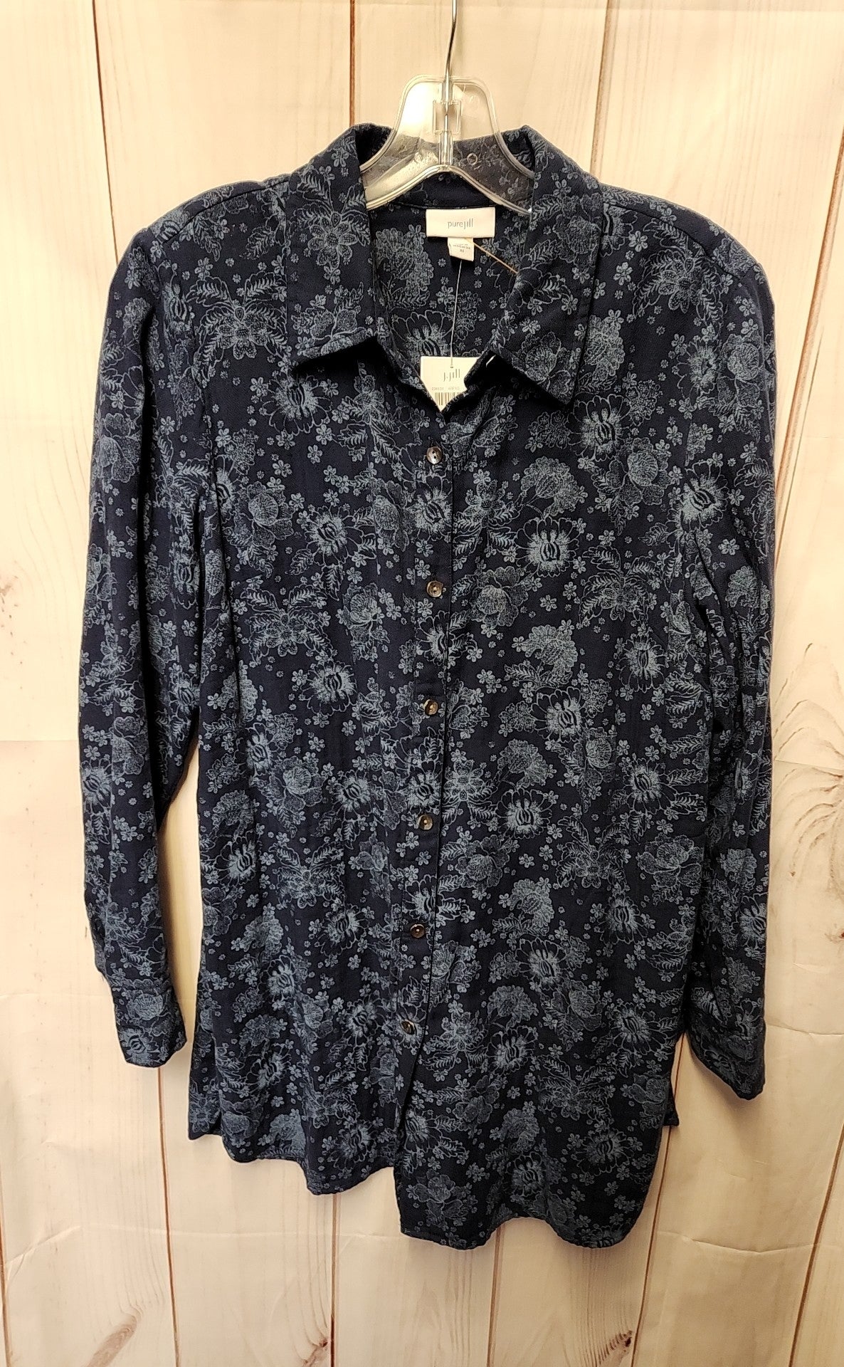 NWT Pure Jill Women's Size XS Blue Floral 3/4 Sleeve Top