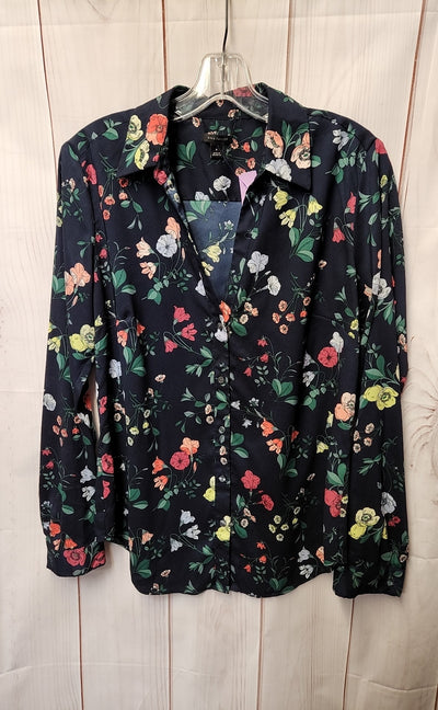 Ann Taylor Women's Size M Navy Floral Long Sleeve Top