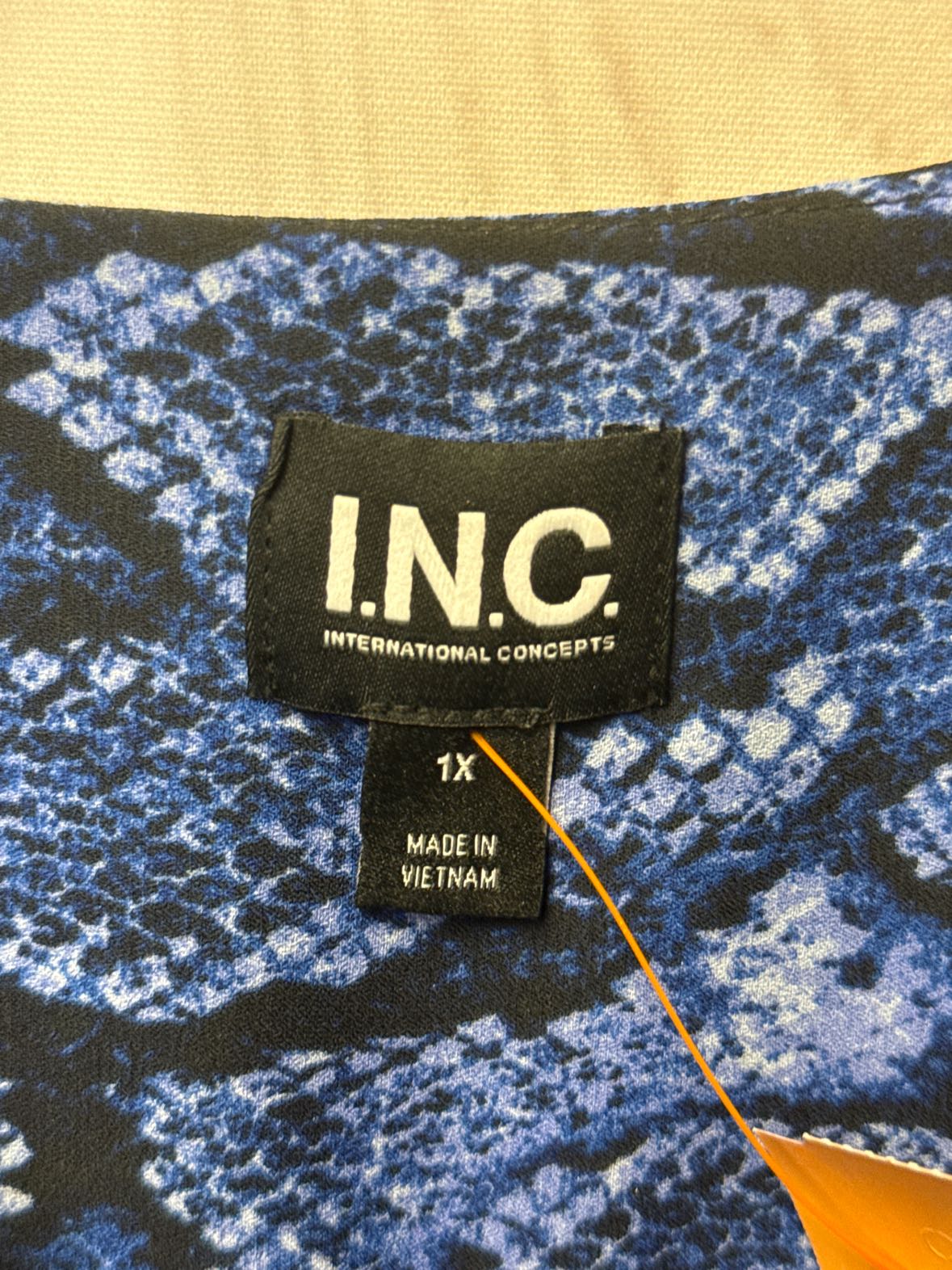 INC Women's Size 1X Blue Long Sleeve Top