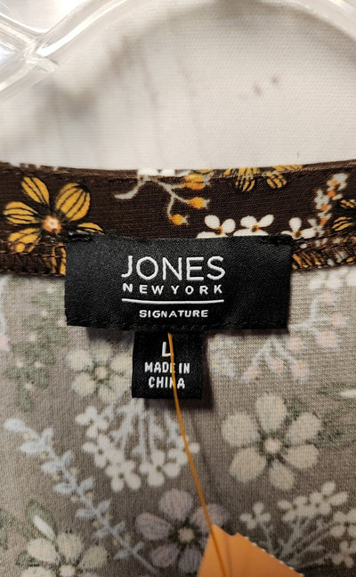 Jones New York Women's Size L Brown Floral Long Sleeve Top