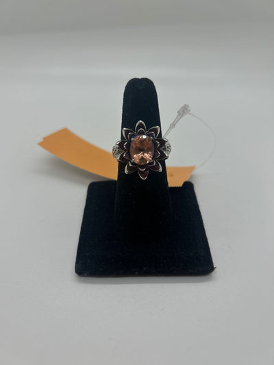 Ring Size 9 Peach Stone Flower .925 Sterling Silver  Ring