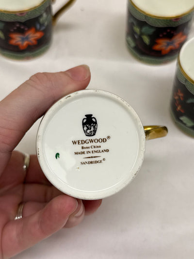 4PCS Wedgewood Bone China Sandridge Black Floral Espresso Cups