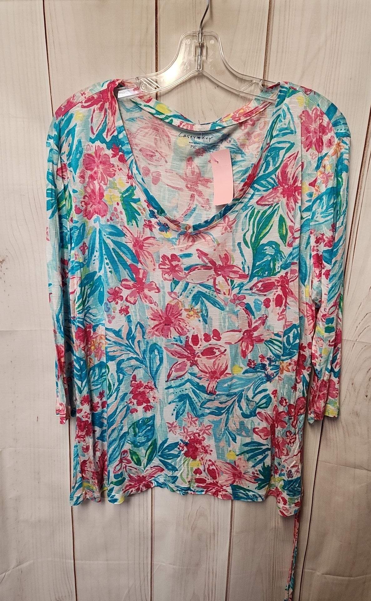Casey Key Women's Size XL Petite Green & Pink Floral 3/4 Sleeve Top