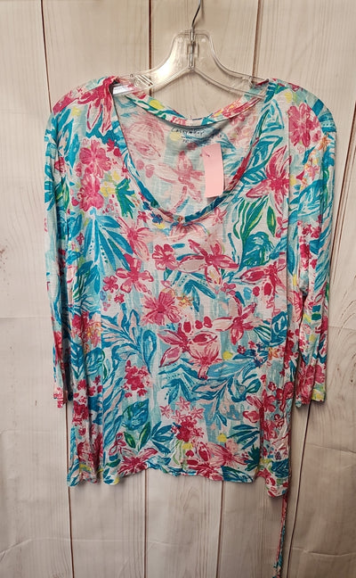 Casey Key Women's Size XL Petite Green & Pink Floral 3/4 Sleeve Top