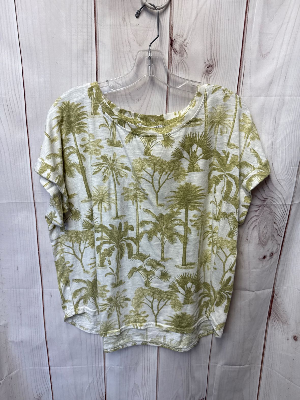 Jane & Delancey Women's Size XL White & Green Floral Short Sleeve Top