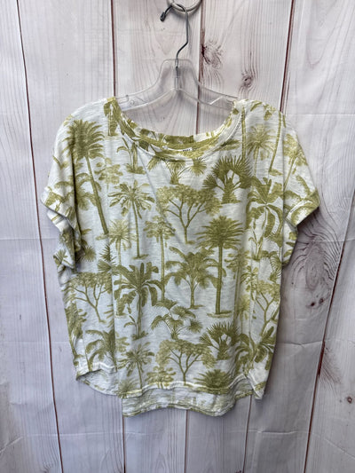 Jane & Delancey Women's Size XL White & Green Floral Short Sleeve Top