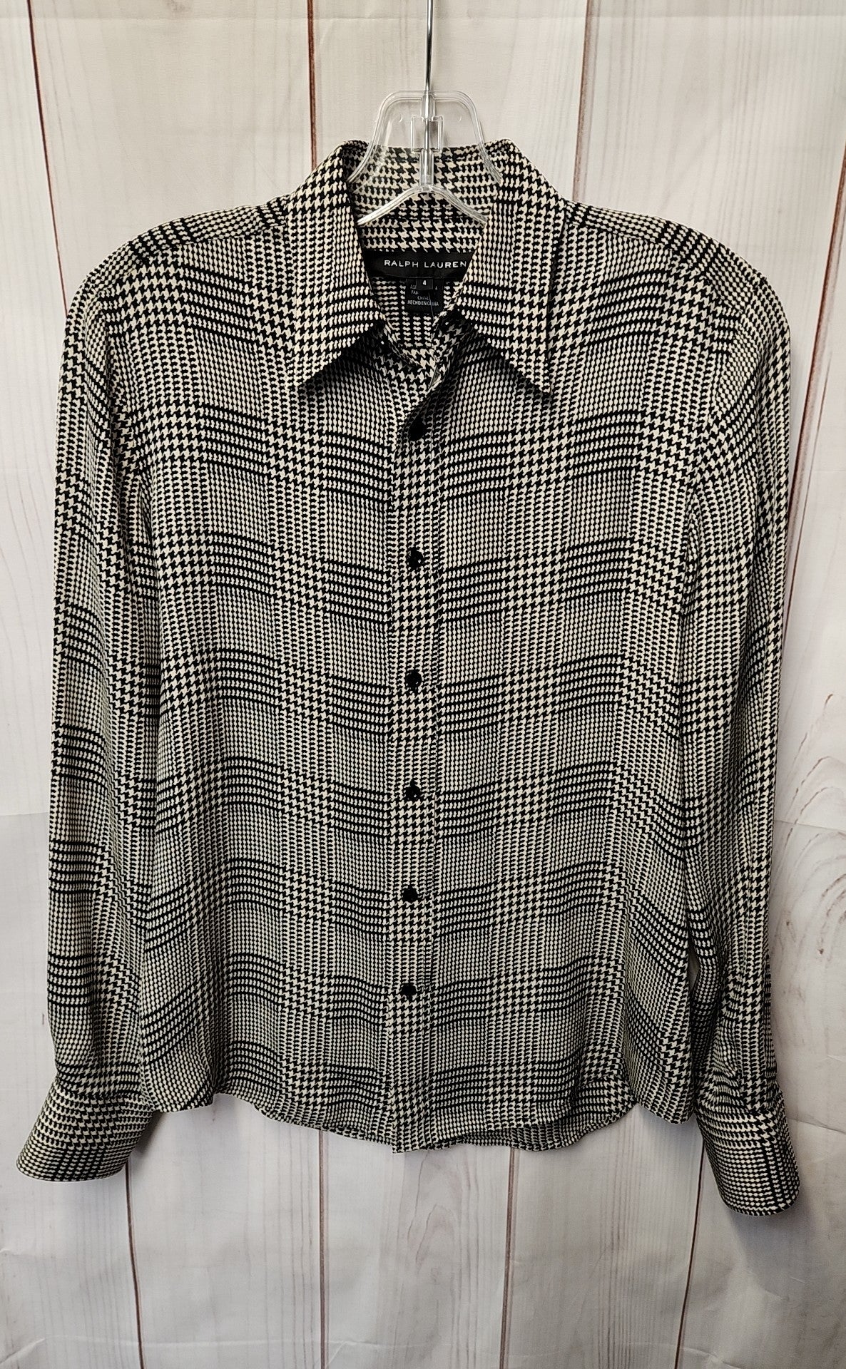 Ralph Lauren Black Label Women's Size 4 Black & Beige Silk Long Sleeve Top