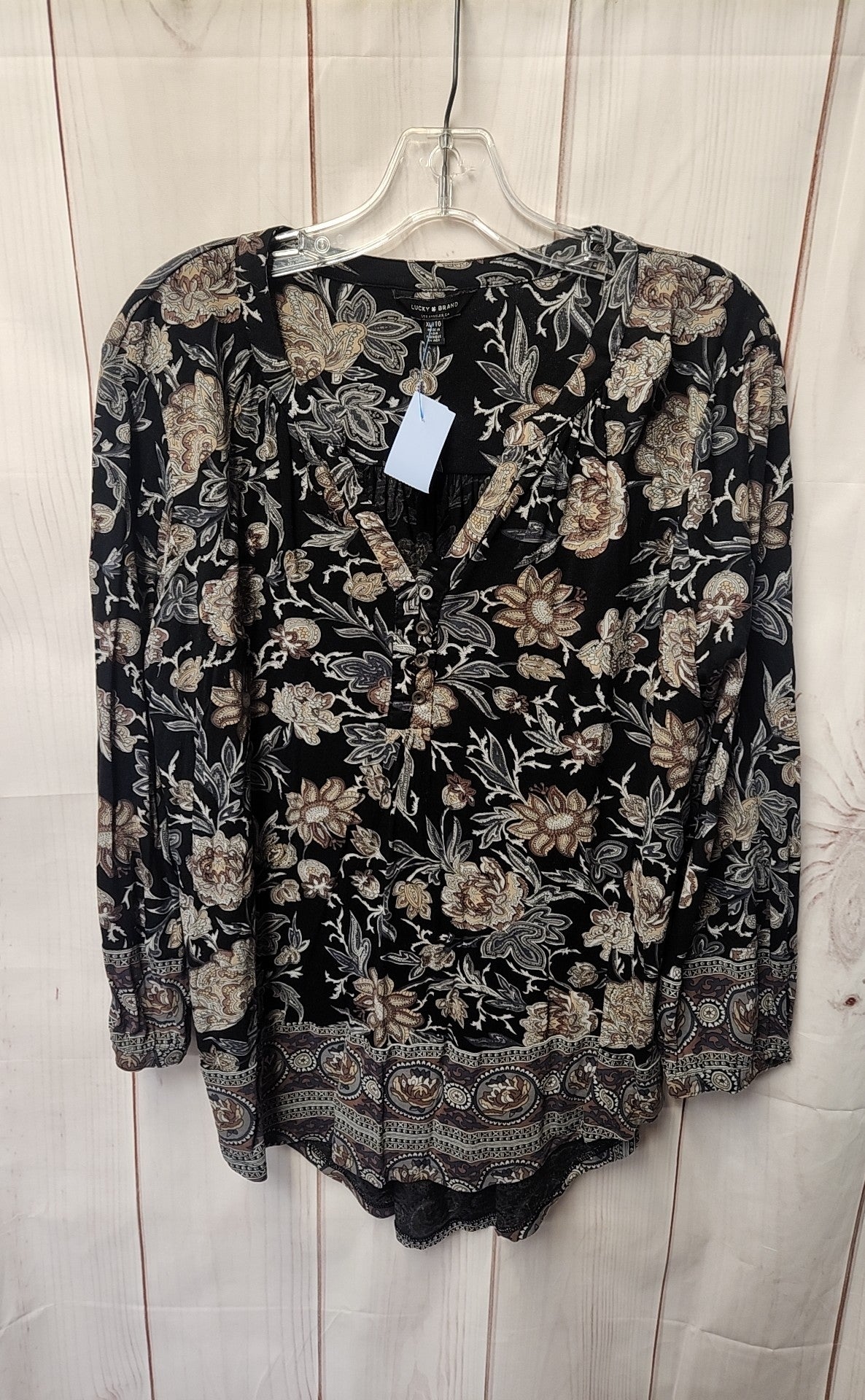 Lucky Brand Women's Size XL Black Floral Long Sleeve Top