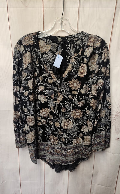 Lucky Brand Women's Size XL Black Floral Long Sleeve Top