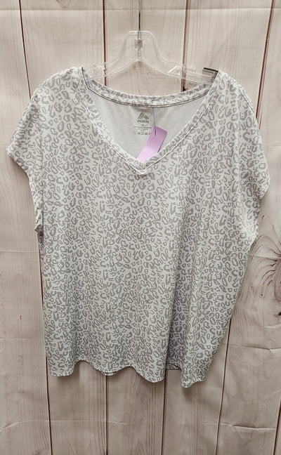 Rbx Women's Size 1X Gray Animal Print Short Sleeve Top