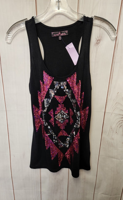 Almost Famous Women's Size S Black & Pink Sequined Active Top