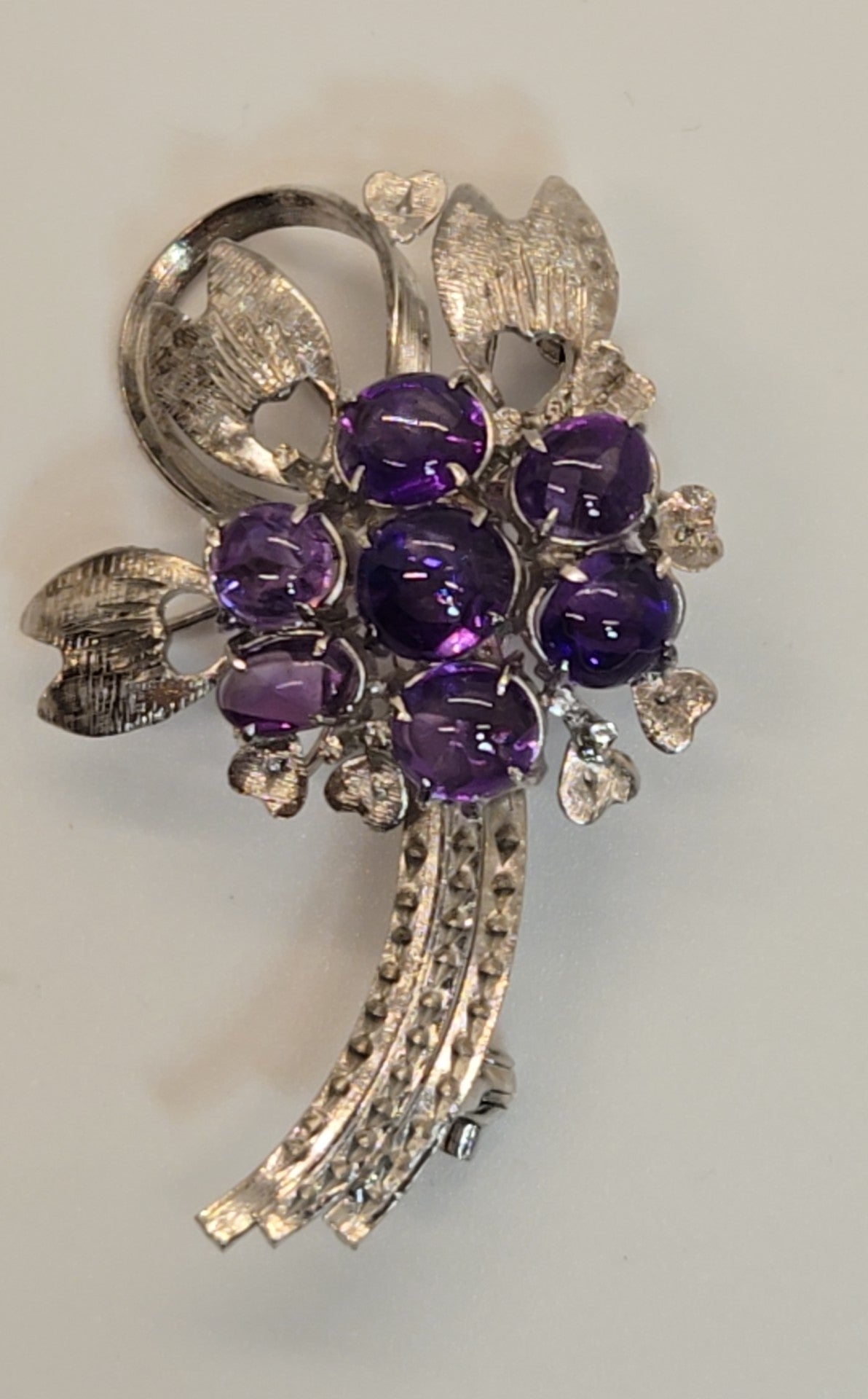 Silver Purple Stones Brooch Pin