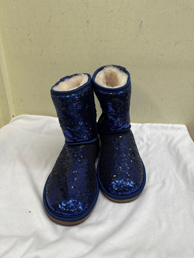 Ugg Women's Size 9 Classic Short Sequin Sparkle Shearling Blue Boots Shoes