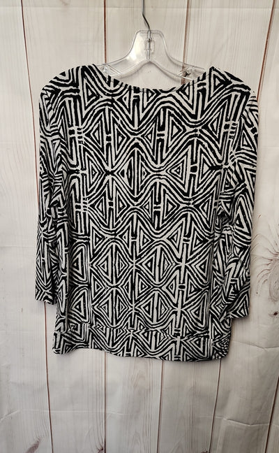 Chico's Travelers Women's Size 1 = US M White & Black 3/4 Sleeve Top