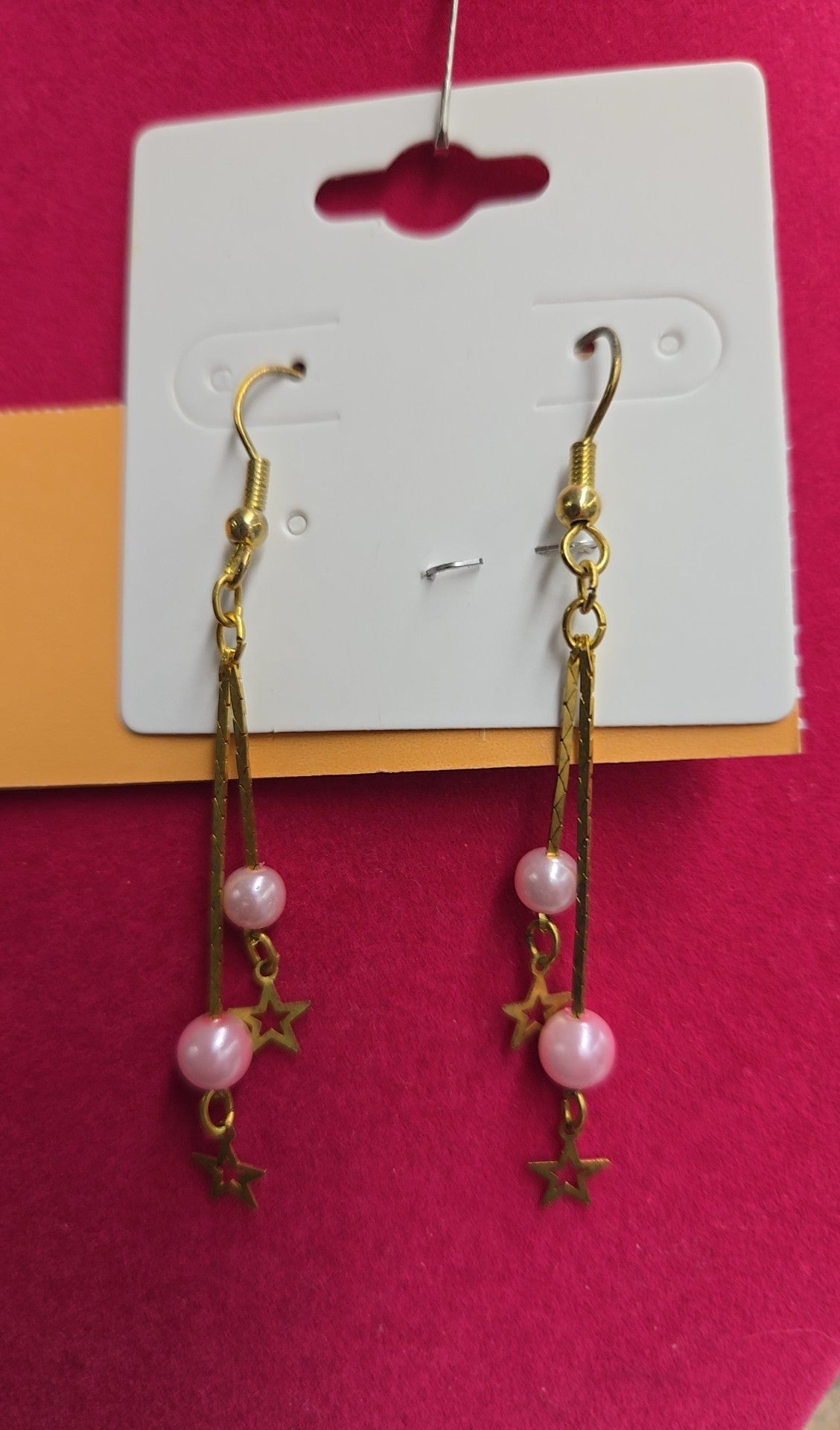 Gold & Pink Beaded Earrings