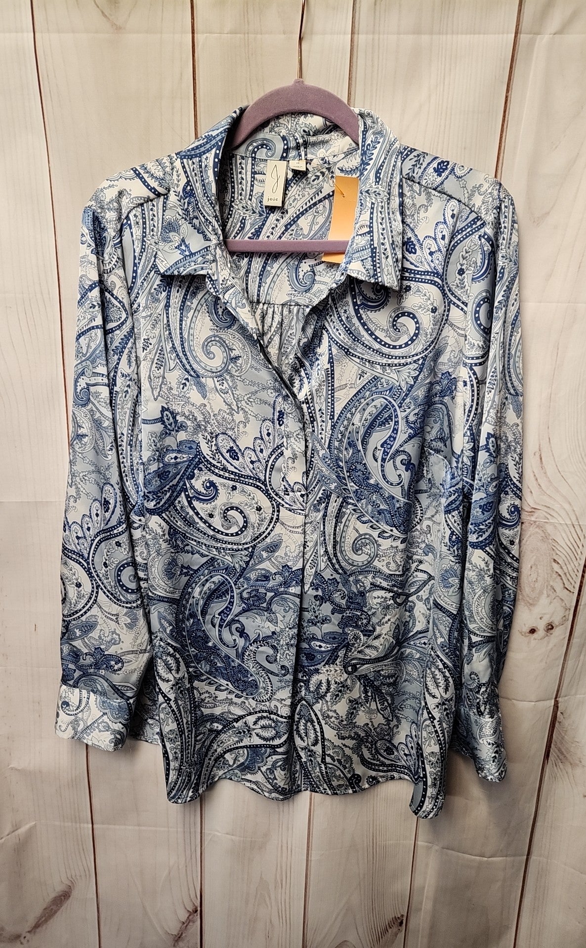 Joie Women's Size 1X White & Blue Floral Long Sleeve Top