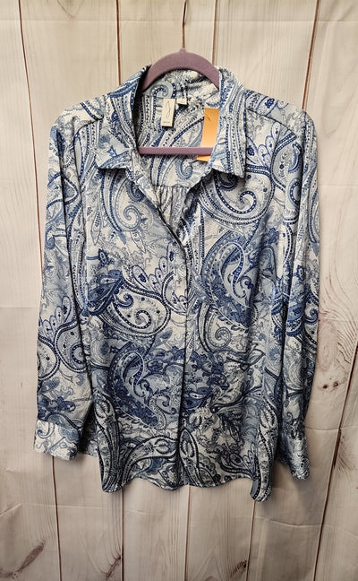 Joie Women's Size 1X White & Blue Floral Long Sleeve Top