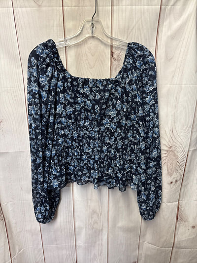 Express Women's Size M Navy Floral Long Sleeve Top