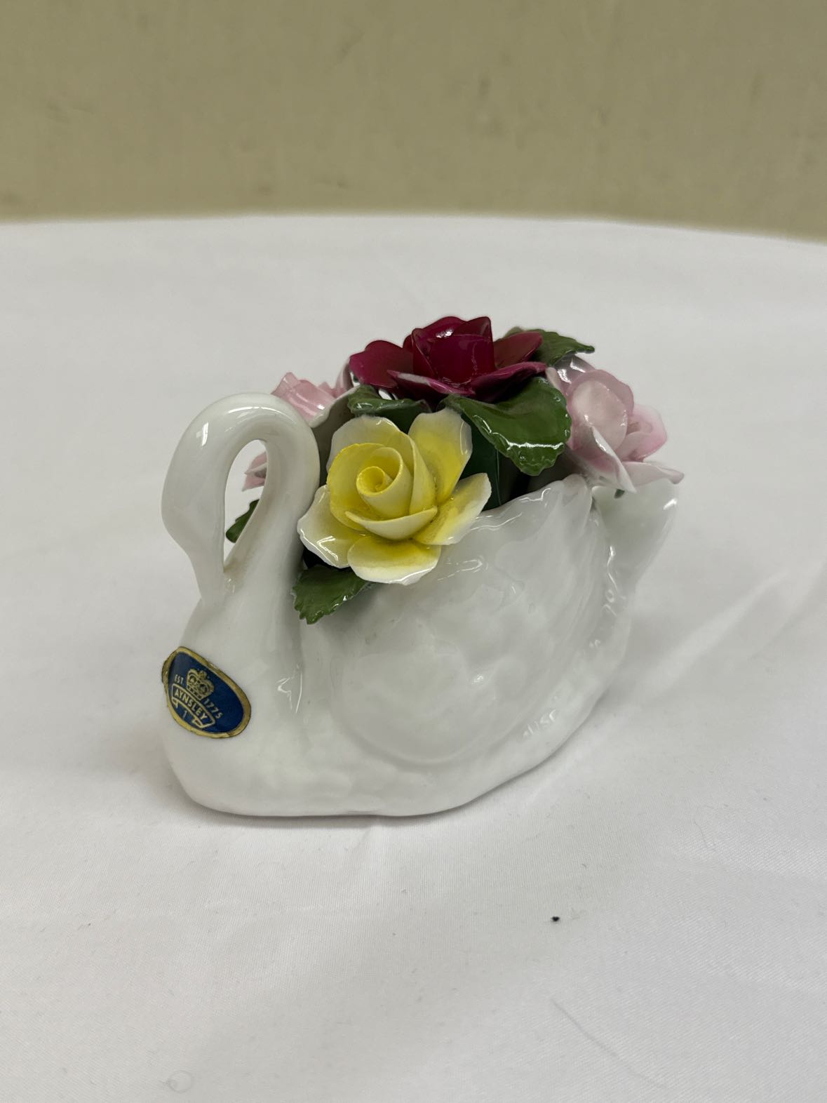 Aynsley England Fine Bone China Swan With Flowers Figurine