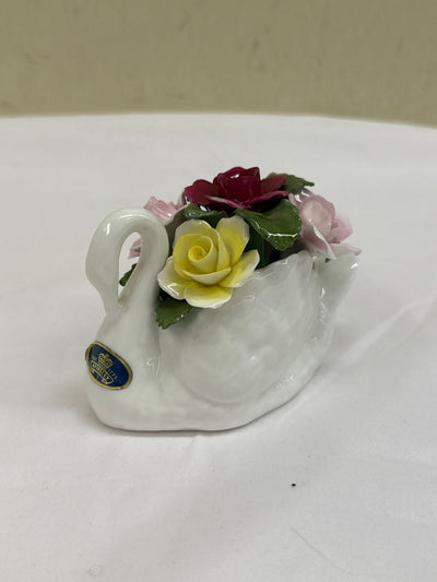 Aynsley England Fine Bone China Swan With Flowers Figurine