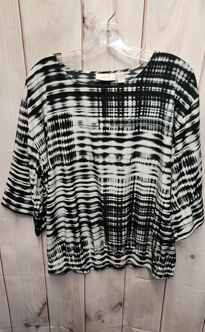 Chico's Women's Size L Black & White 3/4 Sleeve Top