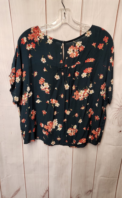 NWT Madewell Women's Size S Green Floral Short Sleeve Top