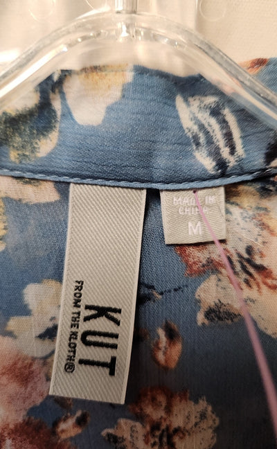 Kut from the Kloth Women's Size M Blue Floral Long Sleeve Top
