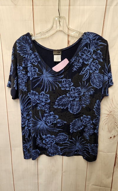 Citiknits Women's Size M Black & Blue Floral Short Sleeve Top