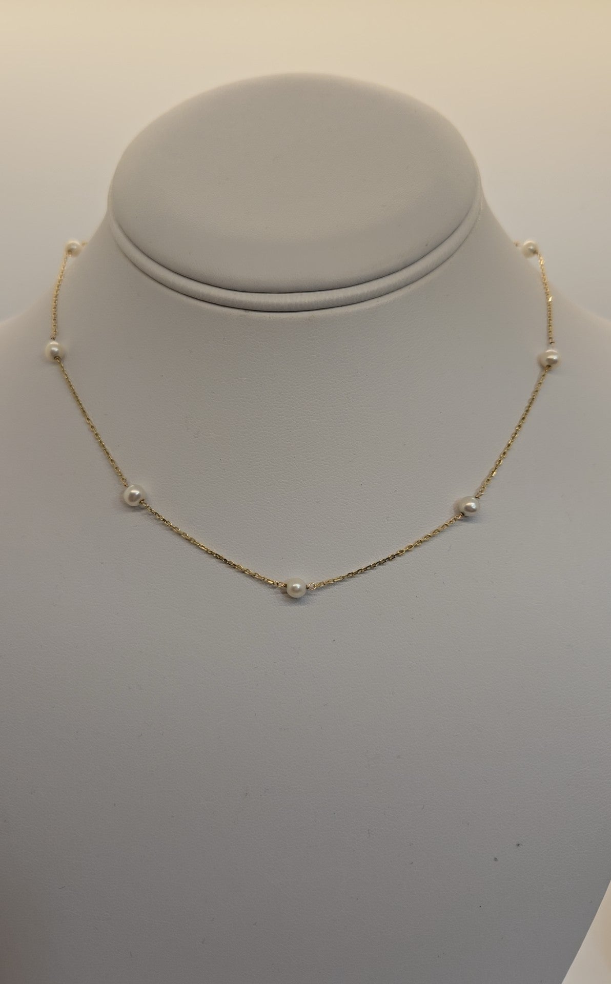14K Yellow Gold 15" Pearl Spaced Necklace 2.17g
