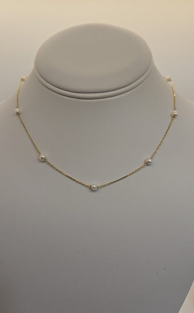 14K Yellow Gold 15" Pearl Spaced Necklace 2.17g