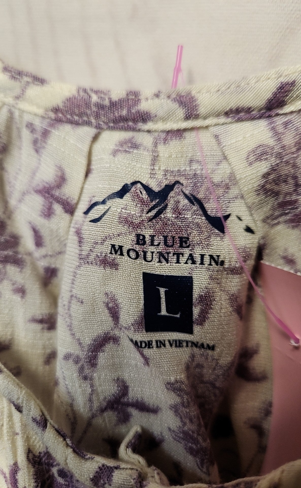 Blue Mountain Women's Size L White & Purple Floral Short Sleeve Top