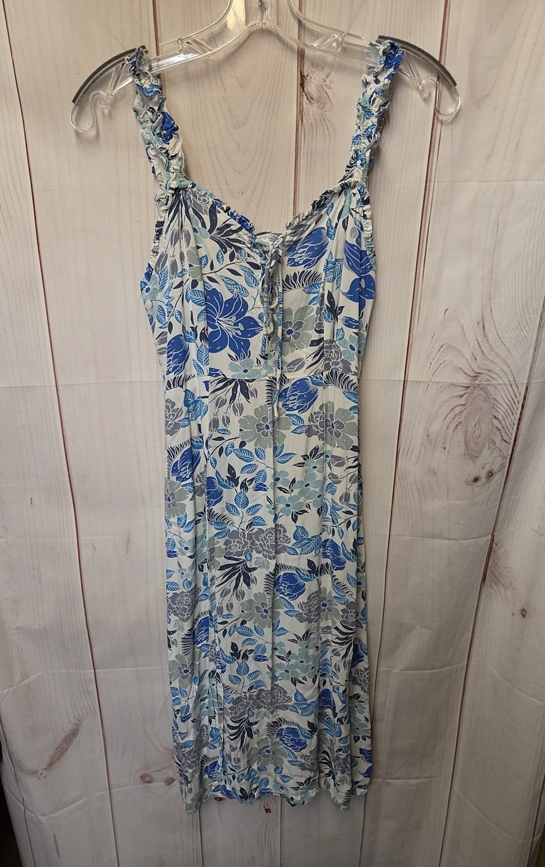 japna dress Womens Medium Blue White Stripe Button Front Strappy Smock EUC feminine silhouette Japna Vintage Cotton White Eyelet
