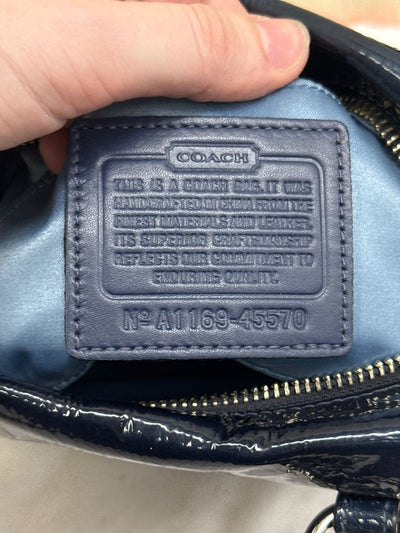Coach Audrey Navy Leather Patent Logo Small Satchel Bag Purse 45570