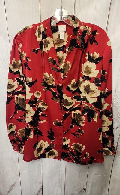 Chico's Women's Size 3 = US XL Red Floral Long Sleeve Top
