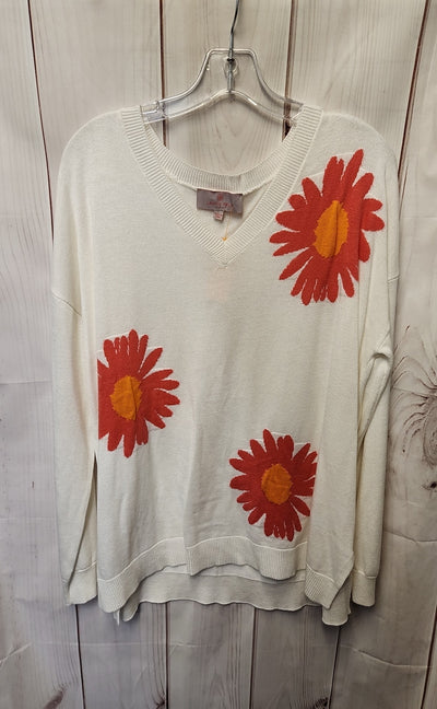 Laurie Felt Women's Size L White Floral Sweater