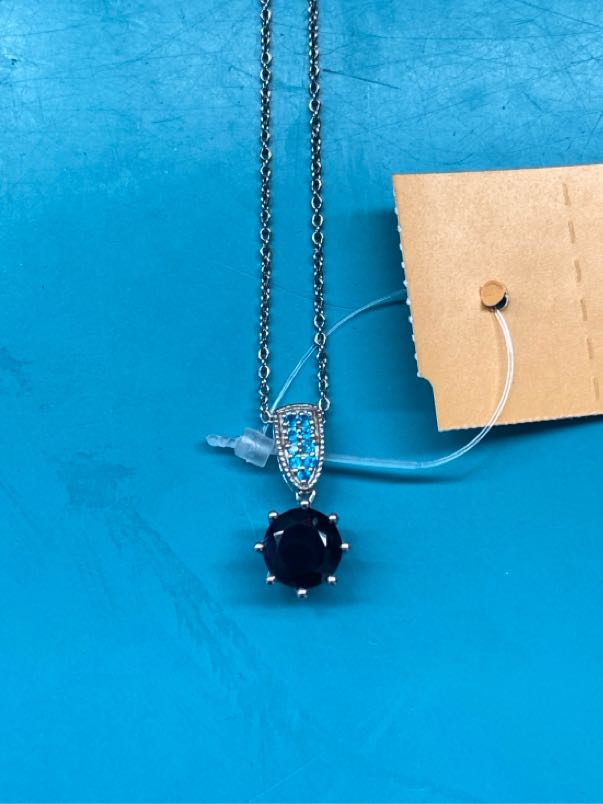 316L Stainless Steel .925 Silver Black & Blue Stone Pendant Necklace