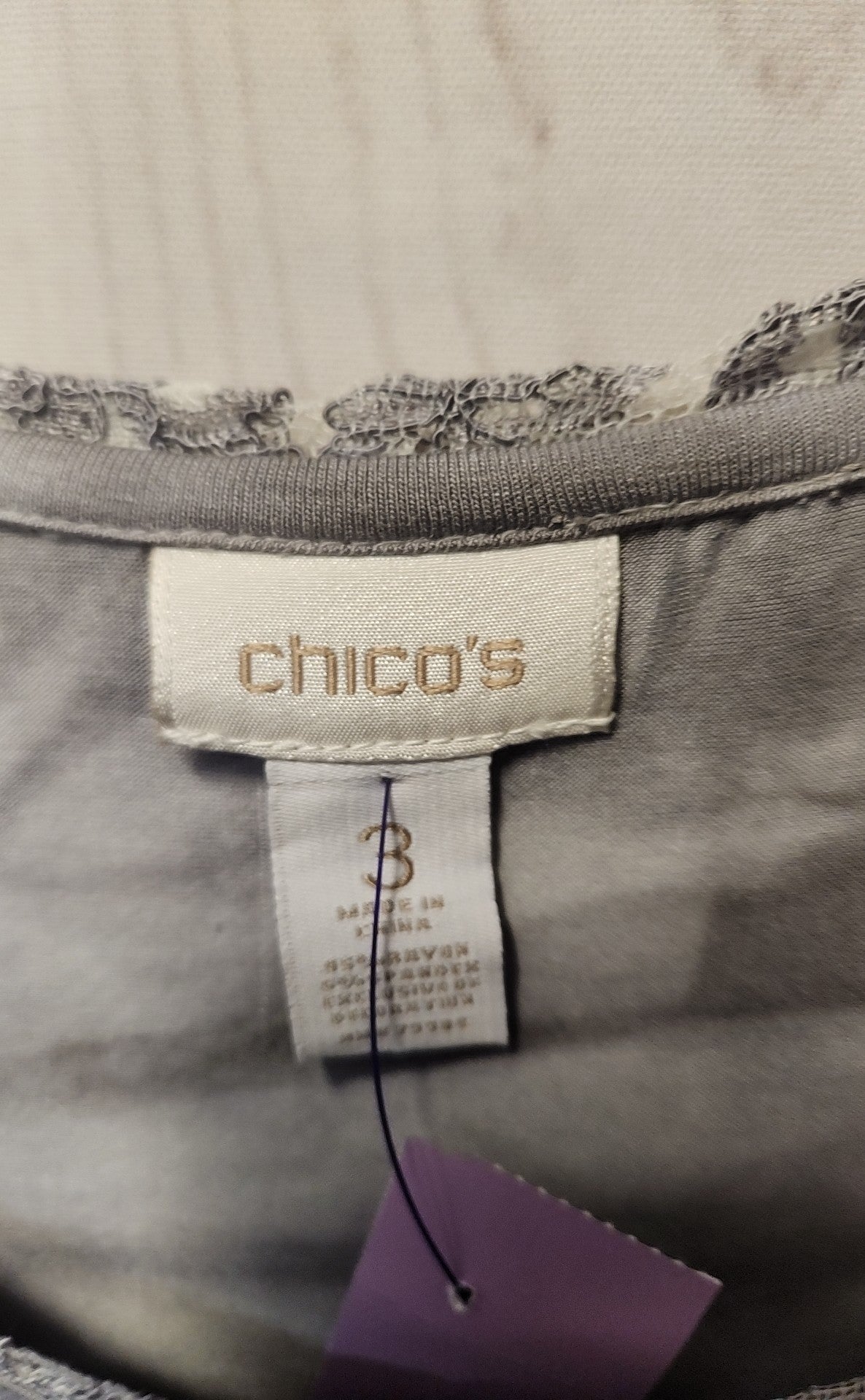 Chico's Women's Size 3 = US XL Gray Short Sleeve Top