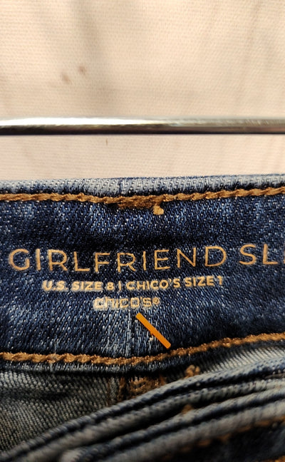 Chico's Women's Size 1 = US 8 Blue Jeans So Slimming Girlfriend Slim Leg Crop