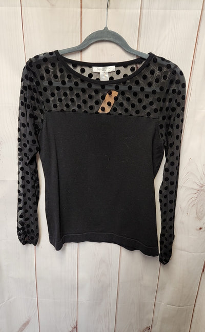 August Silk Women's Size M Petite Black Long Sleeve Top