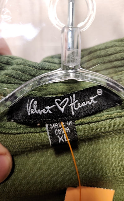 Velvet Heart Women's Size XL Green Corduroy Long Sleeve Top