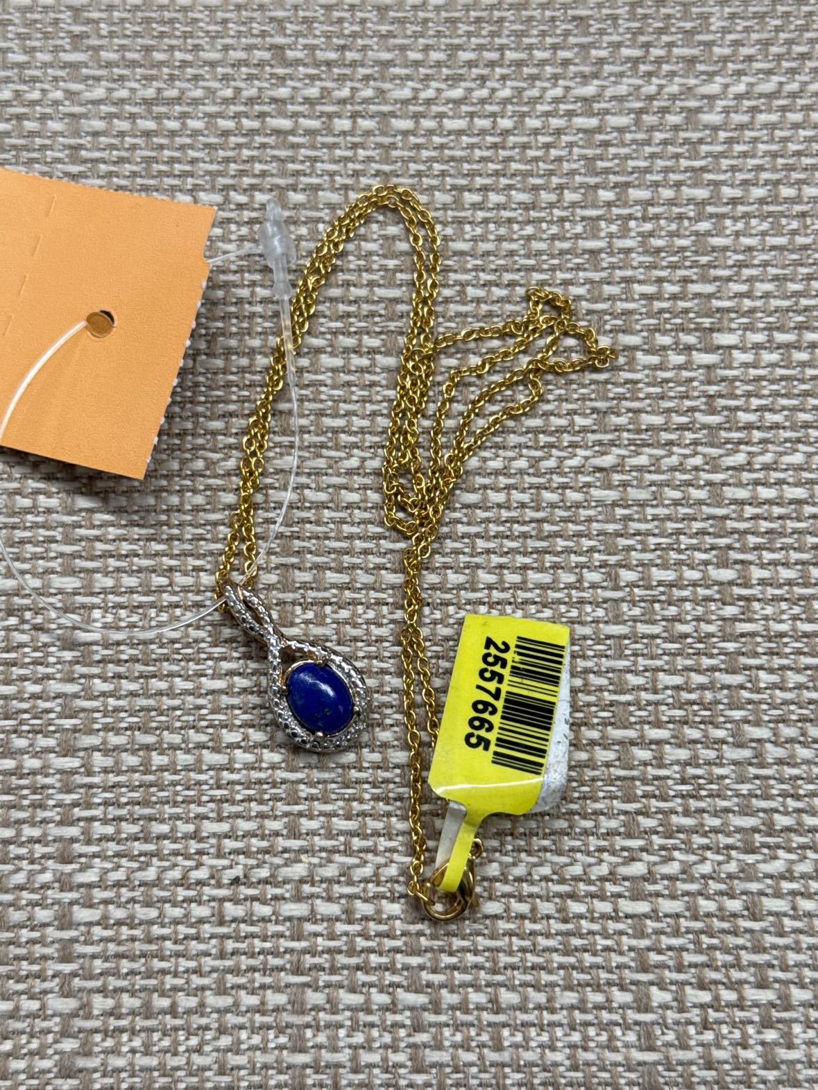 .925 Sterling Silver Gold Tone Blue Stone Necklace