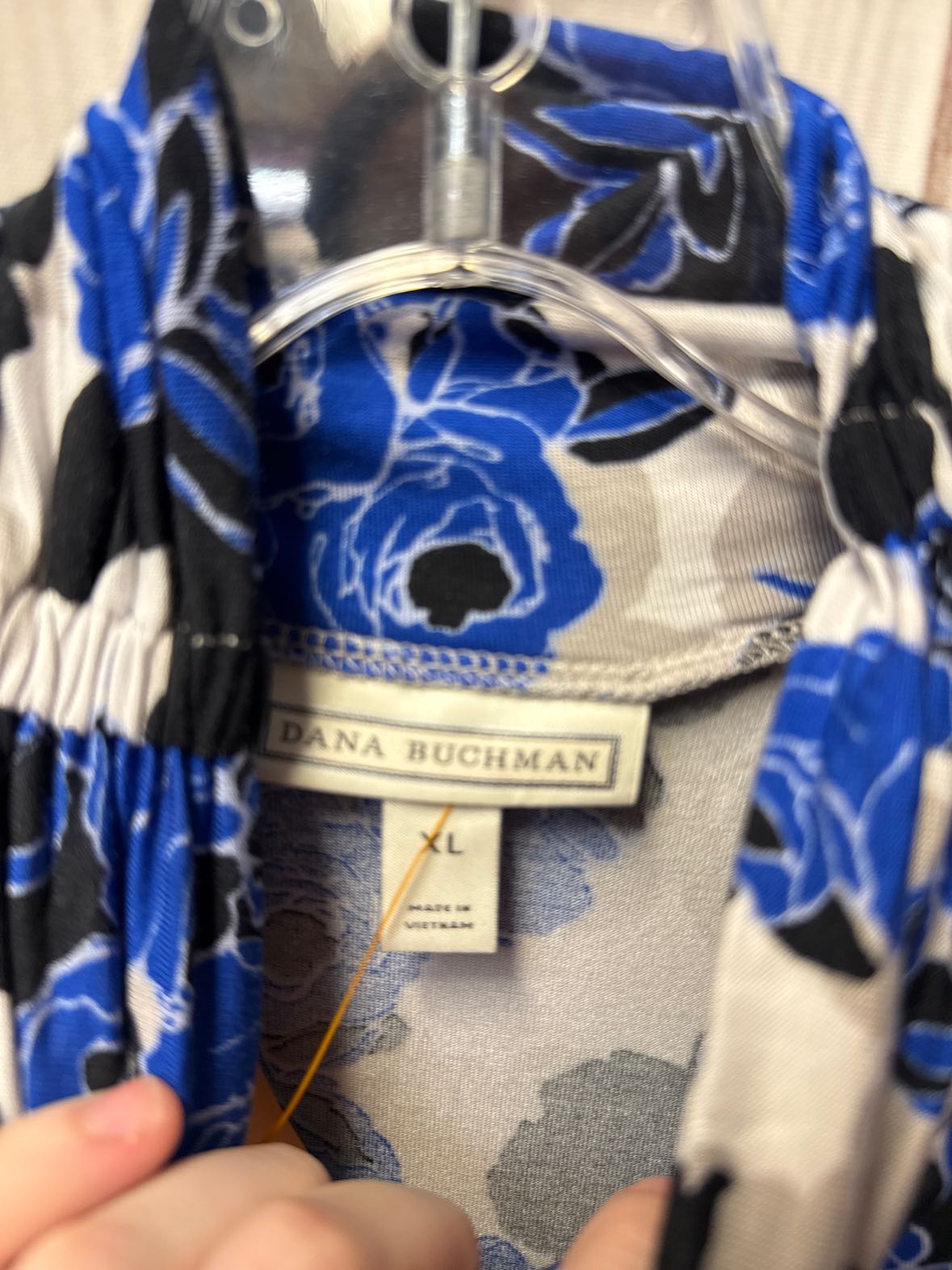 Dana Buchman Women's Size XL Blue & Gray Floral 3/4 Sleeve Top