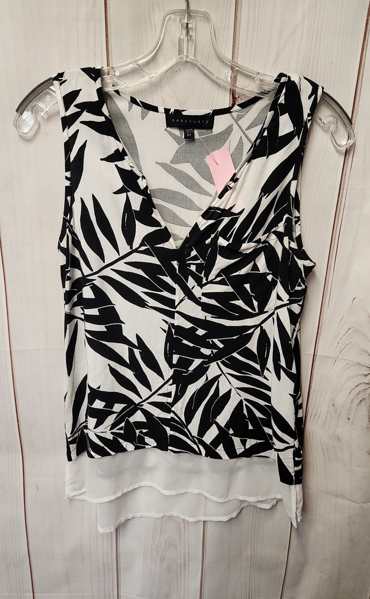 Sanctuary Women's Size XS White & Black Floral Sleeveless Top