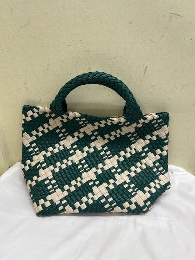 Green & White Woven Tote Bag