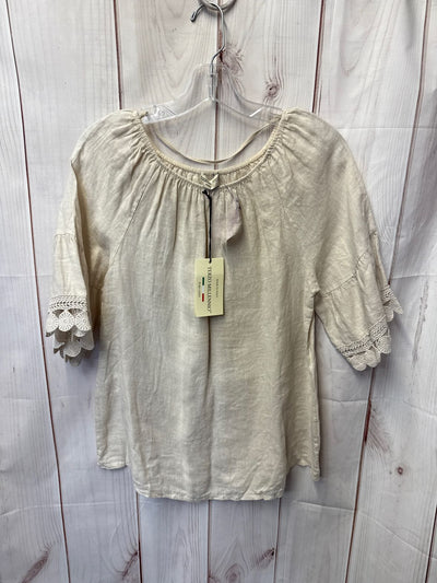 NWT Terzo Millennio Women's Size S Beige Linen Short Sleeve Top