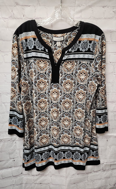 Charter Club Women's Size L Black & Brown 3/4 Sleeve Top