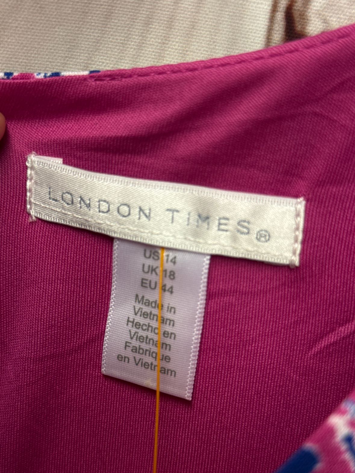 NWT London Times Women's Size 14 Pink & Blue Dress