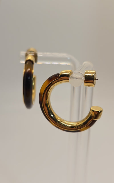 Michael Kors Tortoise Gold Brown Hoops Earrings approx 7/8"