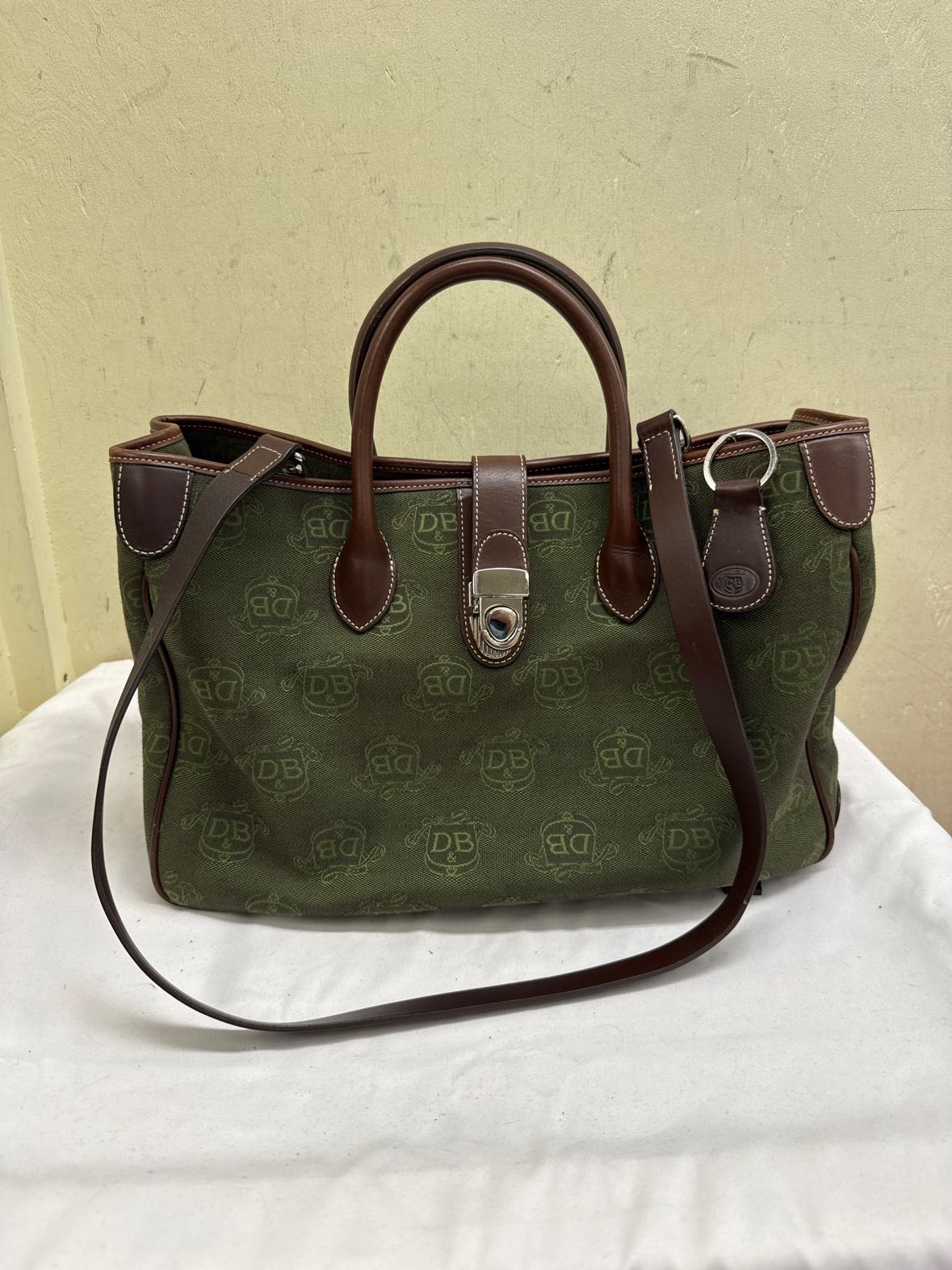 Dooney & Bourke Double Leather Handle Sig. Logo Canvas Green Purse Bag